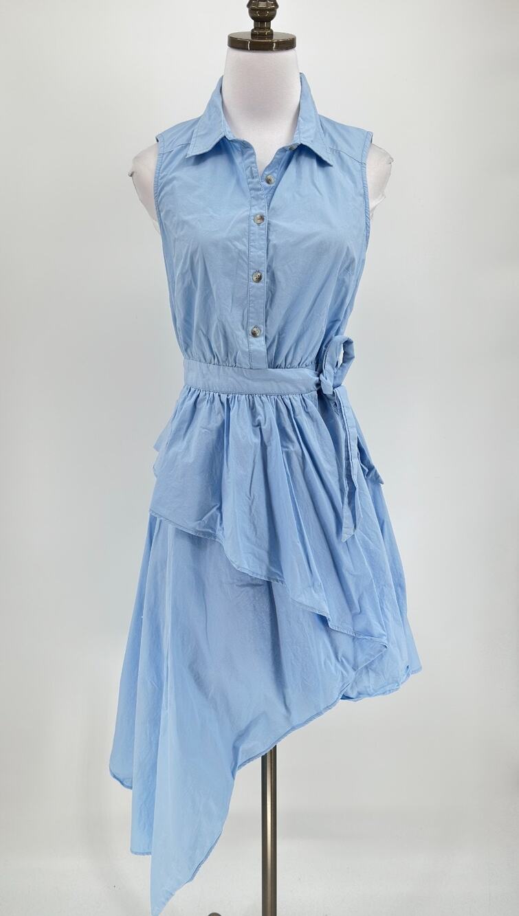 Maeve Anthropologie Light Blue Asymmetrical Sleeveless Shirt Dress Sz 8 NEW